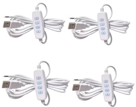 WNHNO 4 cavi di prolunga per dimmer USB DC 5 V bianco con interruttore on/off adattatore regolatore di regolazione LED per lampadine a LED Lampade Cavo di alimentazione porta USB per lampadine a LED