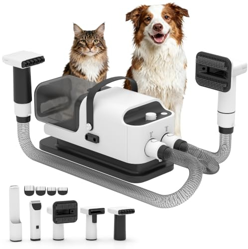 PawHut Hundepflege-Staubsauger- und Trockner-Set, 5-in-1-Hundeföhn mit Schermaschine für dickes, kurzes und langes Fell, Fellbürste, 12000 Pa Saugkraft, 4 Modi, Gebläsetemperatur