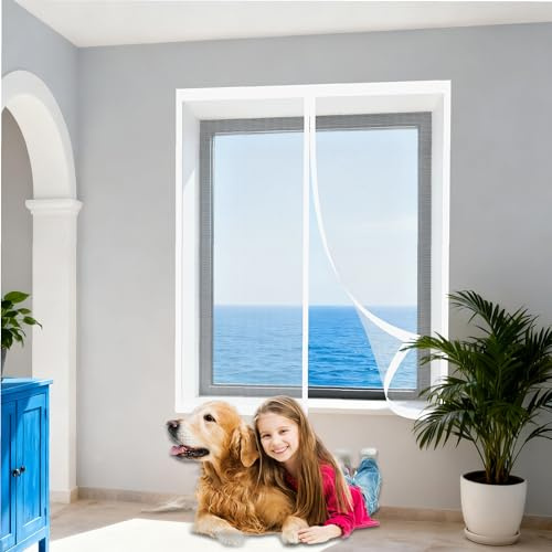 Mosquiteras para Ventanas Magneticas 50 x 50 cm sin Taladrar Ni Atornillar Mosquitera Magnética Ventanas Fácil de Limpiar para Todas Las Interiores y Exteriores, Blanco