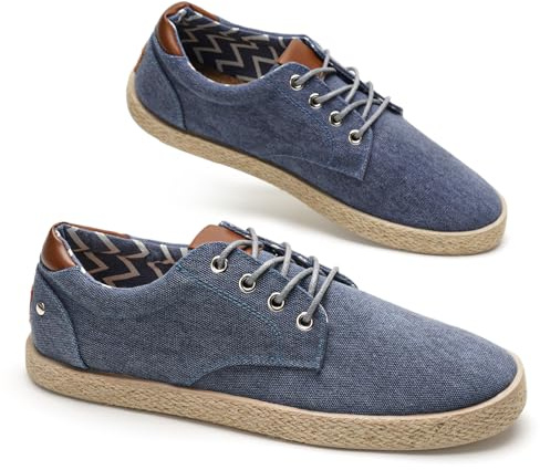 GLAMORA Scarpe in Tela con Lacci, Sneakers Casual Traspiranti, Calzature Estive Leggere, Suola in Gomma Antiscivolo, Effetto Lavato, Stile Corda Naturale