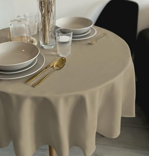 Rollmayer Tischdecke Kollektion Vivid Beige 3 Rund Ø 120cm | Tischtuch, Tischwäsche, einfarbig, pflegeleicht zur Auswahl, Produkt für den täglichen Gebrauch