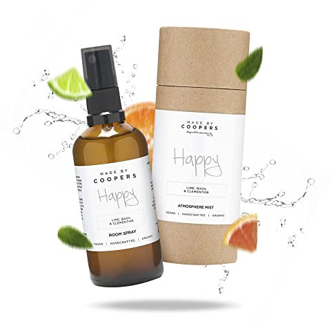 Made by Coopers Happy Room Spray - Natürlicher Aromatherapie-Nutzen, Aufmunternder Duft, erfrischt die Wäsche, vertreibt negative Energie - Mischung aus Limette, Basilikum und Clementine