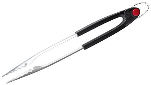 FMprofessional Automatikzange BBQ, Küchen- und Grillzange aus Edelstahl, Servierzange mit einfacher Arretierung (Farbe: Schwarz/Silber), Menge: 1 Stück