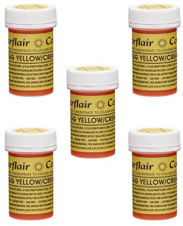 Sugarflair Spectral Egg Yellow/Cream Food Colouring Paste, Highly Concentrated for Use with Sugar Pastes, Buttercream, Royal Icing or Cake Mix, Vibrant Colour Dye - 25g (Pack of 5)