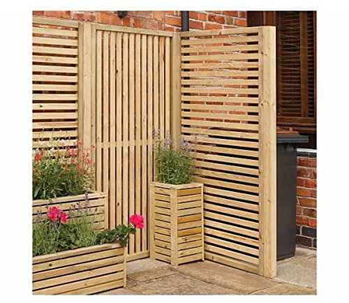 Rowlinson GCHP4 Garden Creations Horizontal Slat Screens (4 Pack), Natural, 90 x 4.5 x 180 cm
