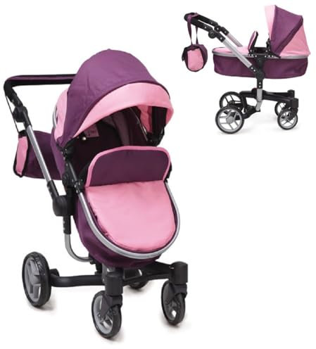 Moni Puppenbuggy, Puppenwagen Violette 9694 zusammenklappbar, Schwenkräder vorne