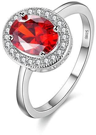 Uloveido Platin Überzogen Erstellt Ruby Stein Roter Ring für Frauen, Frauen Mädchen Hochzeitstag Solitaire Stein Schmuck Ring PJ4262