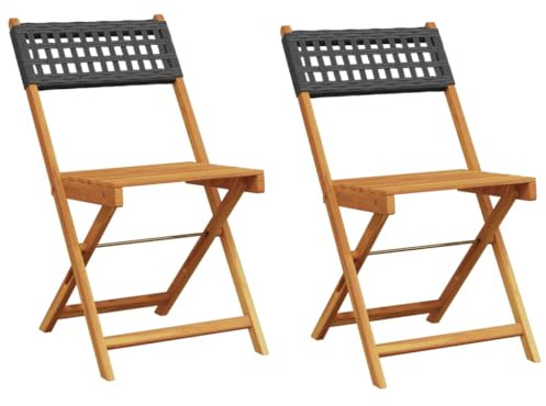 XHNIFBN Bistrostühle 2er Set aus Akazienholz & Poly Rattan Schwarz 41 x 52,5 x 80 cm Klappbar Robust & Witterungsbeständig Modernes Design für Garten Terrasse Balkon