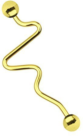 Industrial Piercing Stahl 316L Stab 1,6 x 35 mm Gold eloxiert mit Herz EKG Motiv