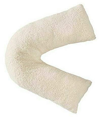 NIGHTZONE Teddy bear V Shaped complete pillow or Case for support Maternity, Neck, Back, Soft Warm Plush Cosy Fleece Cover (Teddy V Pillow Cream, Complete Pillow)