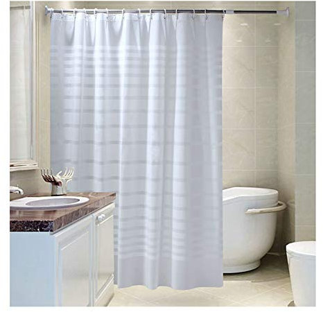 ANAZOZ Rideau de Douche Blanc Rayures PEVA 300x200 Anti Moisissure Lavable en Machine