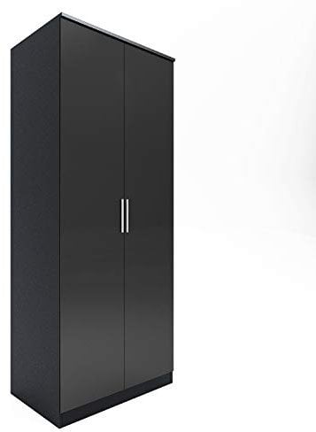 ELEGANT Soft Close 2 Door Wardrobe High Gloss Black 1780x760x450mm Bedroom Furniture