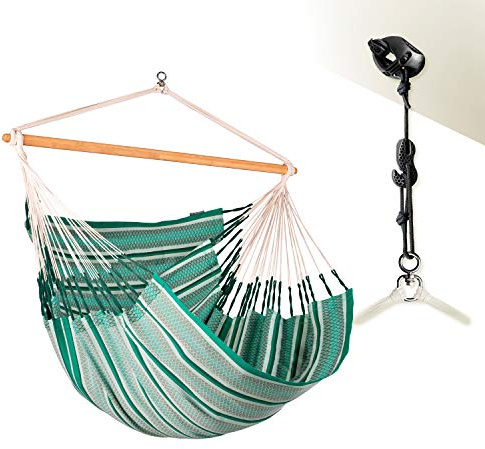 LA SIESTA®- Habana Hängesessel Kingsize + Befestigungsset für Entspannung & Stil: 360° Drehgelenk, hochwertiges Bambusholz - GOTS-zertifizierte Baumwolle (Agave)