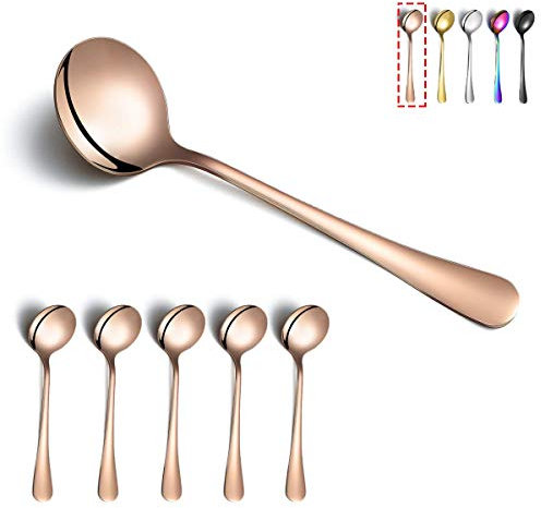 Cuillères à soupe en or rose, Kyraton 6 pièces Cuillères rondes en acier inoxydable avec placage de titane en or rose, de table en, Passe au lave-vaisselle Lot de 6