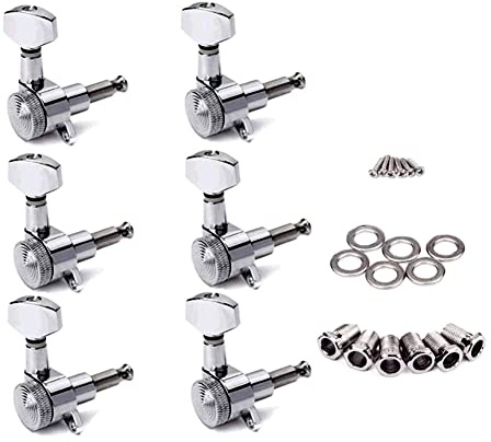 Alnicov Gitarren Mechaniken Stimmwirbel Machine Heads Tuning Pegs, 6R, gesperrt, silberfarben