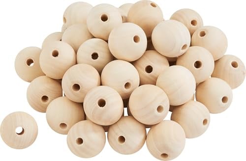 VBS XXL Holzkugeln durchgebohrt 50er oder 25er-Pack Holzperlen DIY Bastelperlen rund Holzbälle unlackiert Ø 35 mm, 50 Stück