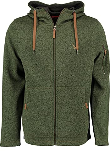 TOM COLLINS Herren Fleecejacke Freizeitjacke Zipper hochgeschlossen mit Kapuze Vazabi, Größe:L, Farbe:trachtengrün