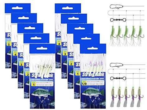 10 Pack Sea Fishing Rigs Mackerel Feathers Rigs Cod Herring Lure Hook Beach Pier Lure Fishing Rigs (Luminous green)