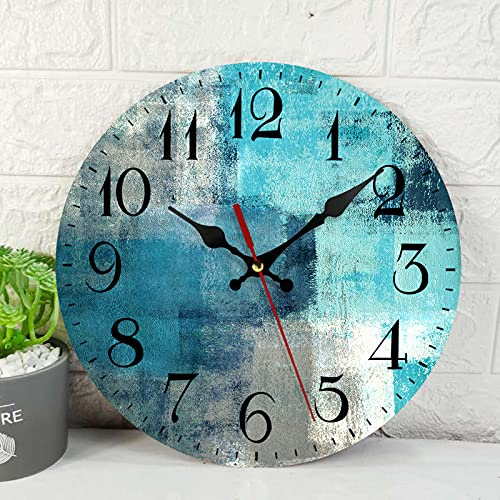 ArtSocket Türkisfarbene Wanduhr aus Holz, Nicht tickend, grün, blau, grau, blaugrün, aquamarin, abstrakte Malerei, grau, Dekoration für Zuhause, Küche, Wohnzimmer, Büro, batteriebetrieben, 30,5 cm