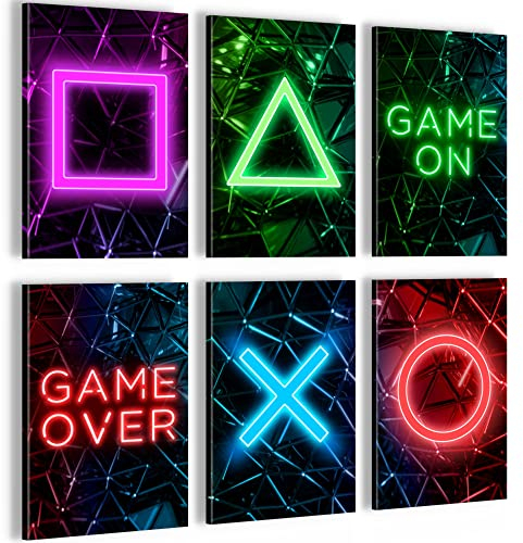 Novart Wandbilder Set Spielkonsole Gamer - KOMPLETT AUFHÄNGFERTIG - Made in Germany - Moderne Bilder Kinderzimmer Junge Teenager - N002664a