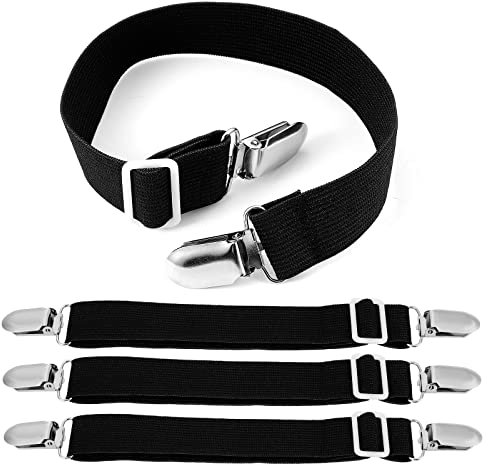WiMas Verstellbare Bettlakenspanner Bügeltischspanner, Verstellbar Betttuchspanner Elastische Lakenspanner Spannbettlakenhalter für die Ecken von Bett, Matratze Sofa (Schwarz)