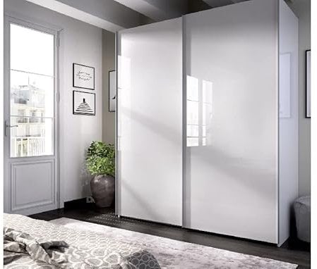CAESAROO Armadio 150X204H cm Noah Bianco Lucido con Due Ante scorrevoli - Bianco