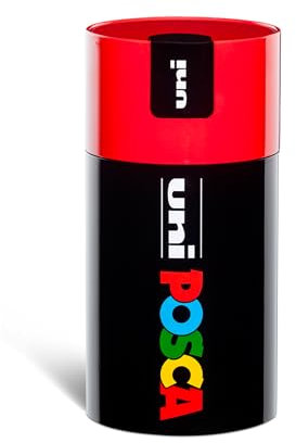 Posca - UniPosca Komplettset mit 18 sortierten Acrylstiften, mittlere Spitze 2,5 mm, Farben für Kinder und Künstler Uni gültig wie Stofffarben, Holz und andere, in roter Geschenkbox