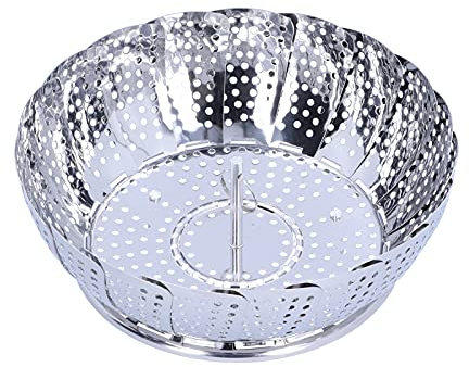 Serlium Cestello per Il Vapore, Accessorio da Cucina per pentole Pieghevole Multifunzione in Acciaio Inossidabile per Carne di Pesce vegetale(Large)