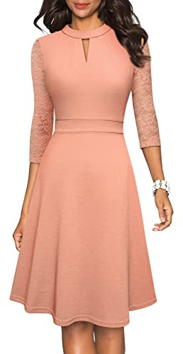 HOMEYEE Damen Elegant Hollow Out Spitze Swing Retro Party Cocktailkleid A234 (M, Blush)