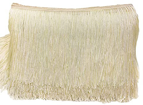 10cm x 5m Fransenborte Fransenbordüre Fransenband Dekoband Tanzfransen Schnittfranse Seide Quaste Fransen-Borten Bänder zum Nähen,DIY Basteln,Kleidung Dessous Kostüme Vorhänge Dekoration,Beige