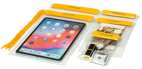 YUMQUA Clear Waterproof Bags 5 Pack Set, Watertight Pouch Holder for Document Map Camera Mobile Phone Tablet, fits Kayaking Boating Hiking Beach Water Sports, Yellow