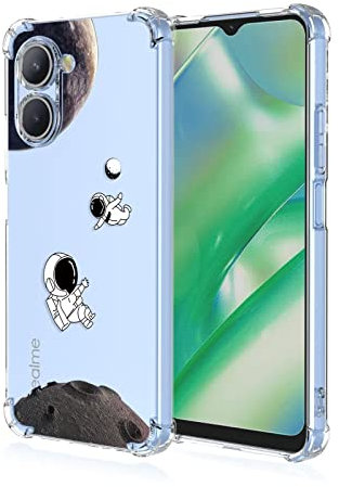 Topme Funda para Teléfono para Realme C33 (6.5 Inches), Funda para Teléfono Móvil con Patrón Pintado Transparente de Silicona Suave de TPU - Astronauta 2