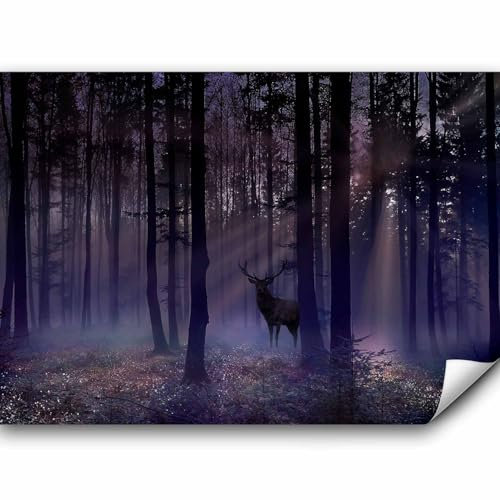 murando PREMIUM Fototapete Tiere 100x70 cm Vlies Tapeten Wandtapete XXL Moderne Wanddeko Design Wand Dekoration Wohnzimmer Schlafzimmer Büro Flur Hirsch Wald Bäume Natur
