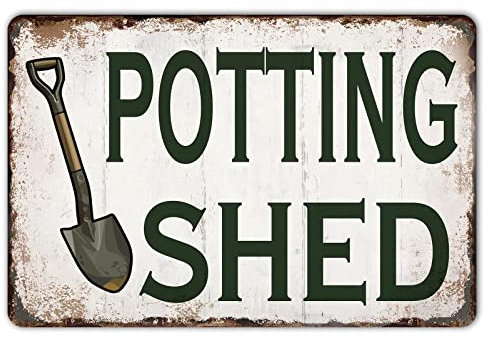 HYBLOM Vintage Pflanzschuppen Schild für klassische Gartendekoration, Gewächshaus, She Shed Zubehör - Metall Aluminium 30,5 x 20,3 cm