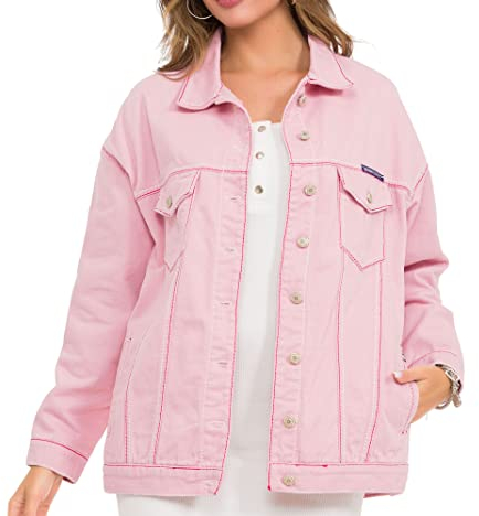 Cipo & Baxx Damen Jeansjacke Oversize Lang Denim Frezeitjacke WJ211 Pink S