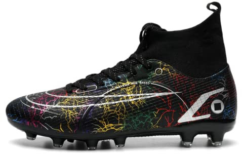 IFIKK FG/AG Fußballschuhe Unisex High Top Spike Für Kinder - Outdoor Trainers Cleats Professionelle Für Jungen (Schwarz, 38)