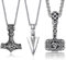 Diamday 3Stück Herren Halskette Viking Edelstahl Thors Hammer Speerspitze Dreieck Pfeilspitze Mjolnir Anhänger Halskette Amulett Halskette Vintage Wikinger Schmuck für Herren Junge Mit Korbkette A