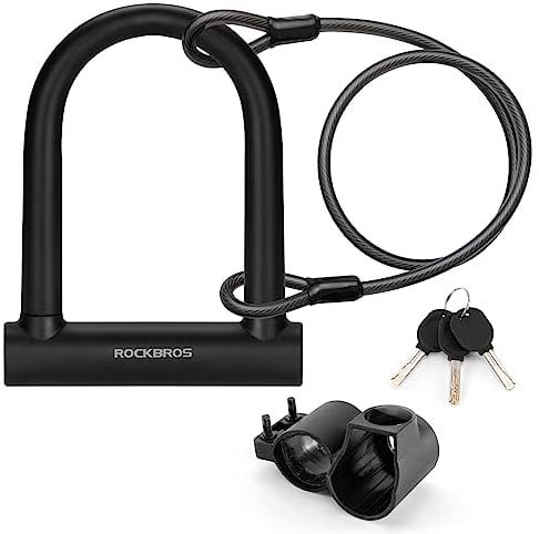 ROCKBROS Fahrrad Bügelschloss mit Halterung U-Fahrradschloss aus Hochfestem legiertem Stahl Schloss mit 1,2m Kabel für Fahrräder, Motorräder, E-Bikes Schwarz