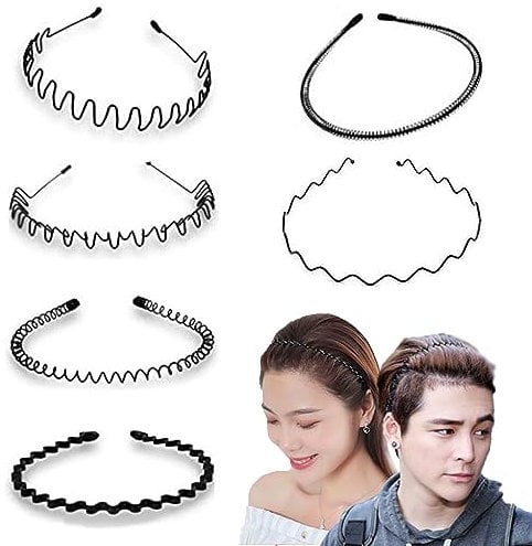 WUBAYI 6Pcs Hair Band, Mens Metal Headband Non-slip Fashion Makeup Unisex Sports Black Headband for Outdoor, Sports, Weddings, Daily Wear