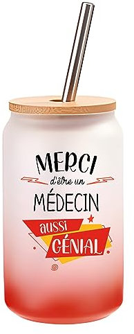 Planetee Verre Cocktail Merci Médecin Génial | Idée Cadeau Verre à Eau avec Paille