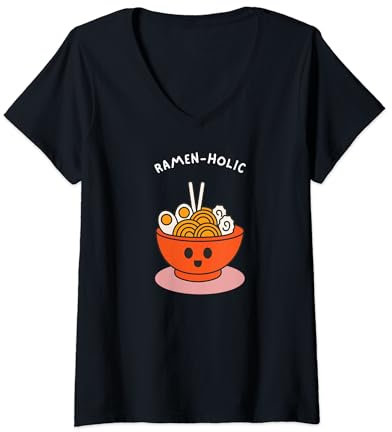 Womens Ramenholic - Kawaii Bowl - Ramen Noodle Lover- Noodleholic V-Neck T-Shirt