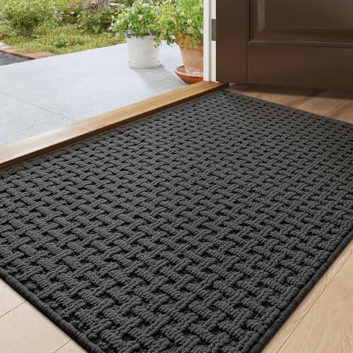 DEXI Schmutzfangmatte Innen 44 x 76 cm, rutschfest Fußmatte, absorbierend Fussmatte, waschbar Türmatte für Hund, Eingang, Haustür & Flur, Grau