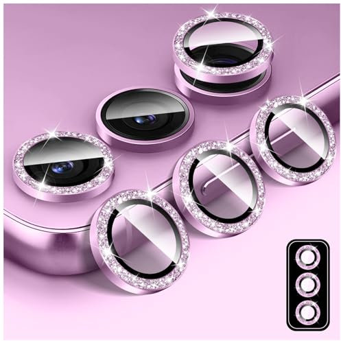 Kucheed Bling Camera Lens Protector for Samsung Galaxy S24 Plus, 9H Tempered Glass Camera Cover Screen Protector, Glitter Automatic Alignment Individual Metal Rings Film Stickers