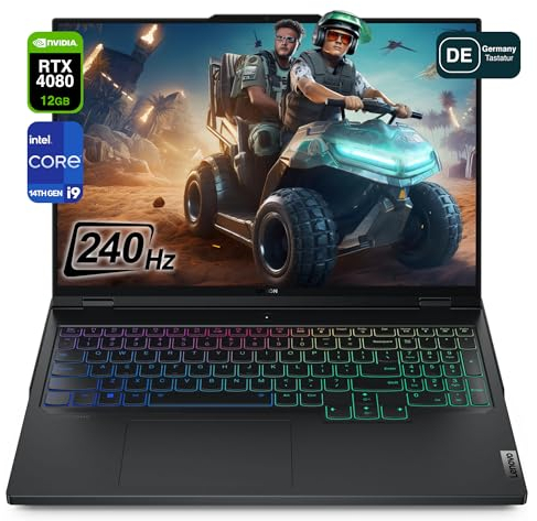 Lenovo Legion Pro 7i Gaming Laptop, Intel Core i9-14900HX, 64 GB DDR5 RAM, 4 TB PCIe SSD, 16 WQXGA, NVIDIA GeForce RTX 4080, RGB QWERTZ Keyboard, Windows 11 Pro, Black