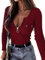 ELFIN Damen Langarmshirt Gerippt Stretch Pullover Reißverschluss Langarm Oberteile Casual Bluse Tops Einfarbig (XL, Weinrot)
