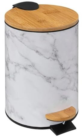 Paris Prix Five Simply Smart - Poubelle à Pédale Imprimé Marbre Léa 3L Blanc
