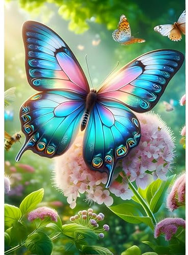 QINRUBB DIY Schmetterling Diamond Painting Erwachsene, 5D Blumen Diamant Painting Bilder Anfänger, Traumland Runder Vollbohrer Diamanten Malerei Stickerei Kreuzstich Geschenke Home Wand Dekor 30x40cm