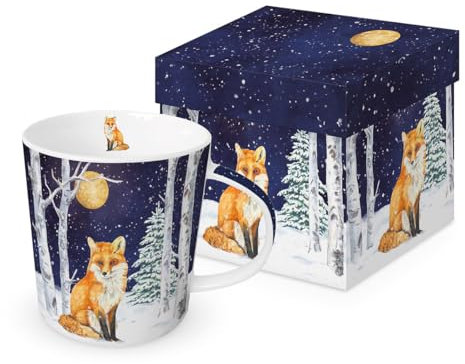 PPD Tasse Weihnachten Fuchs im Mondschein aus Porzellan, Motivtasse für den gedeckten Tisch und als Geschenk, 0,4L x H10,5cm