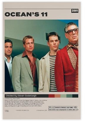 ocvdfss Filmposter Ocean's 11, Leinwandposter, Schlafzimmer, Dekoration, Landschaft, Büro, Raumdekoration, Geschenk, 30 x 45 cm