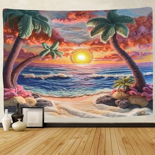 TIICZAAKL Tapisserie Hawaii Sunset Beach Wandteppich Wandbehang 3D-Druck Wandtücher Gobelin Tapestry Wanddekoration Für Wohnzimmer,Schlafzimmer,Wohnheim,Party Hintergrund Dekor 150cmx200cm